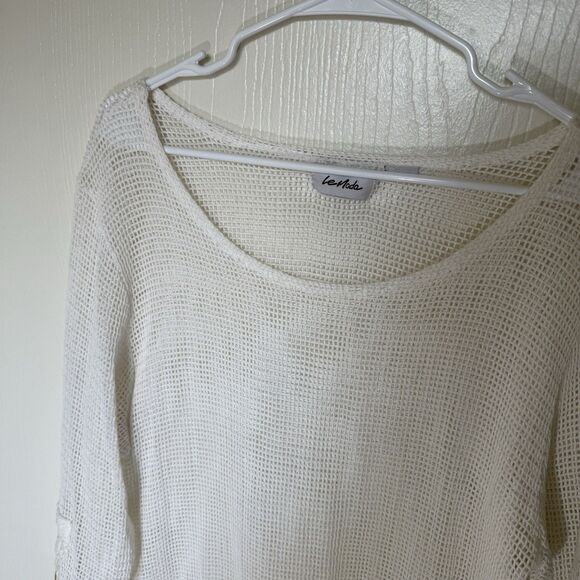 LeModa Knit Sweater Top White Beach Mesh Lace Trim Y2K Boho Fairy Vacation Large - Picture 3 of 9